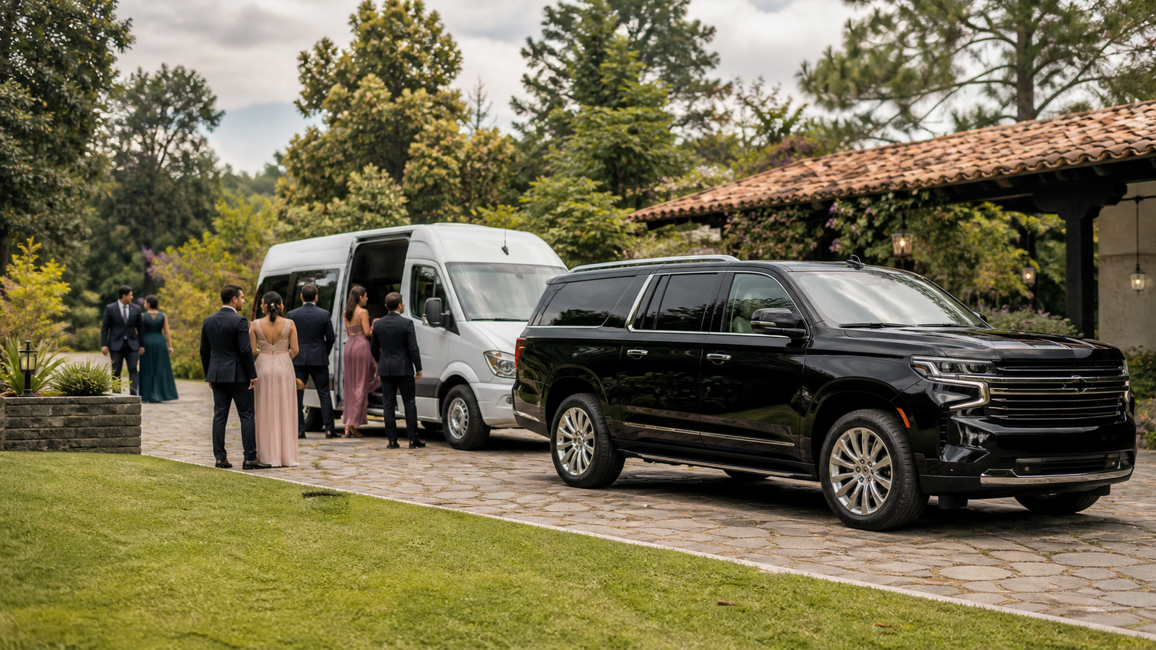 Servicio de transporte para invitados de matrimonio en Bogotá. Vans, buses y SUVs para hoteles, aeropuerto, ceremonia, recepción y regreso seguro.